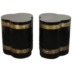 Pair of Bernhard Black Lacquered Low Pedestal Tables for Mastercraft