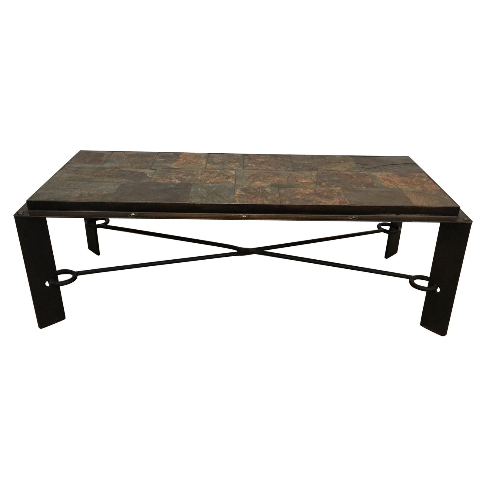 Rare Steel and Iron Coffee Table with Lava Stone Top, circa 1940