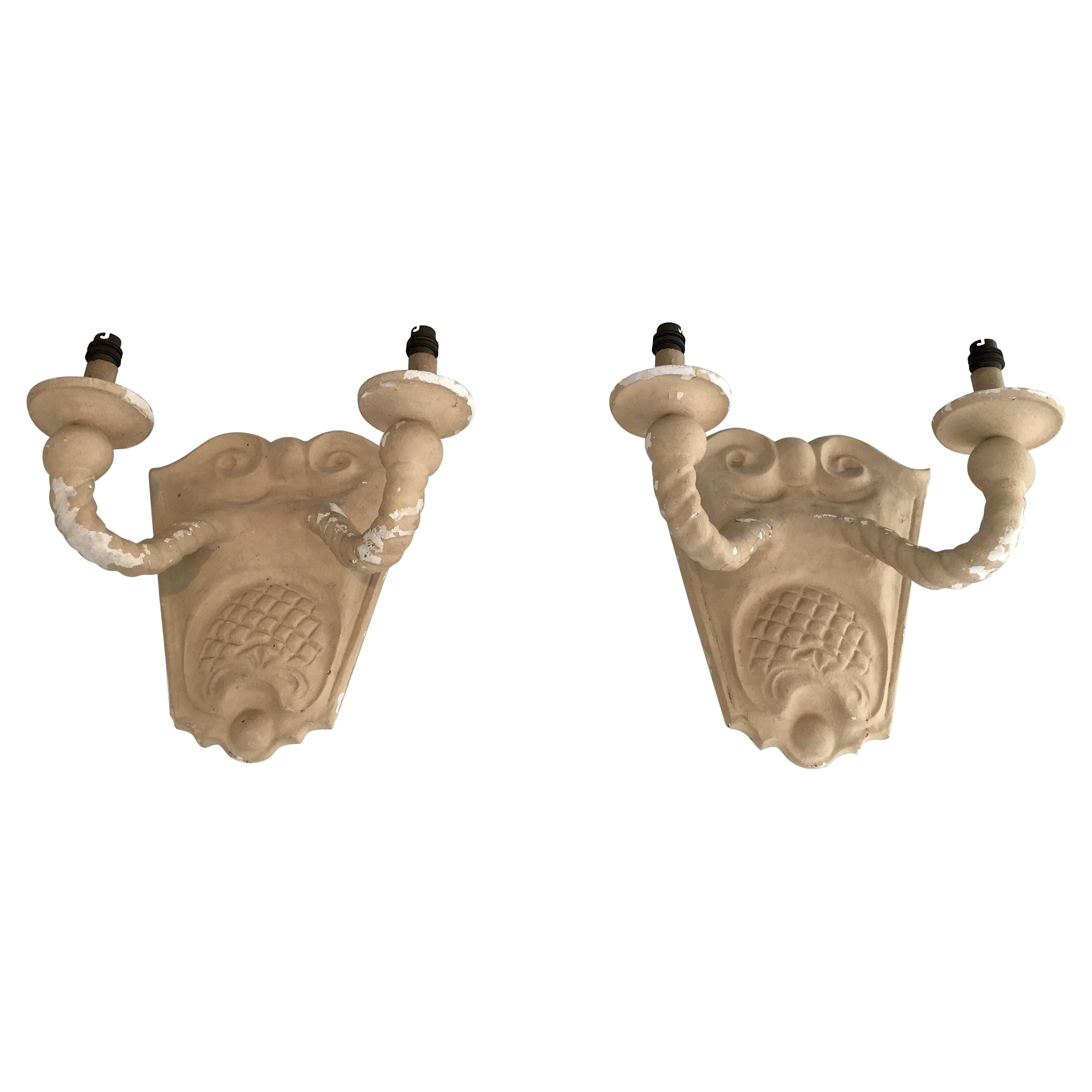 Pair of Plaster Wall Sconces, French, circa 1940