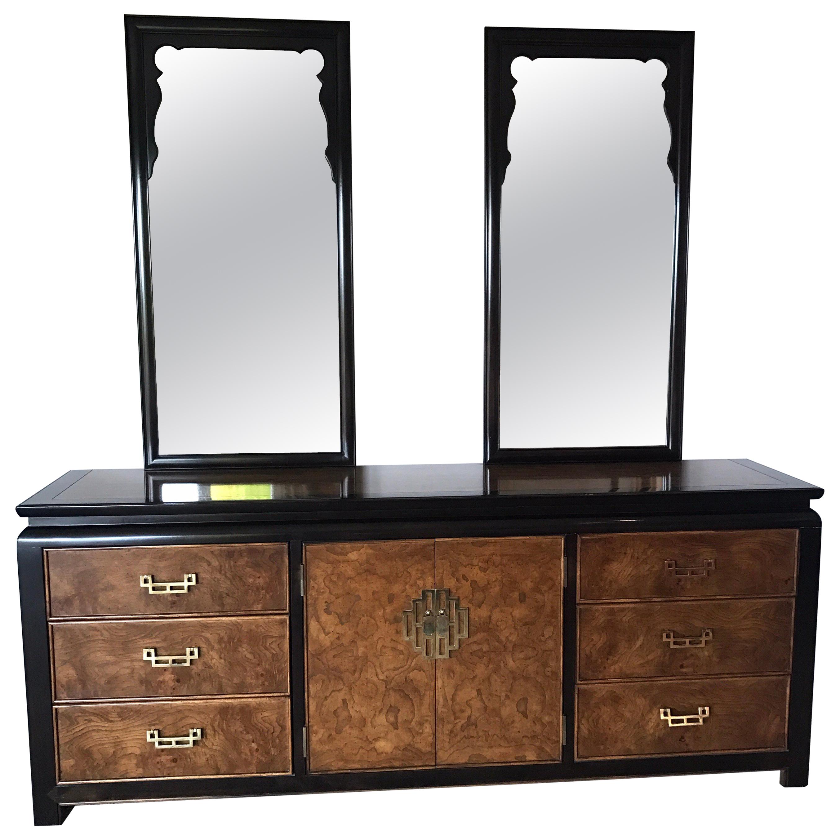 Century Furniture Company Asian Style Dresser and Two Mirrors Chinoiserie