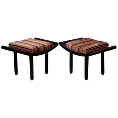 Pair of Art Deco Black and Velvet French Benches, 1930