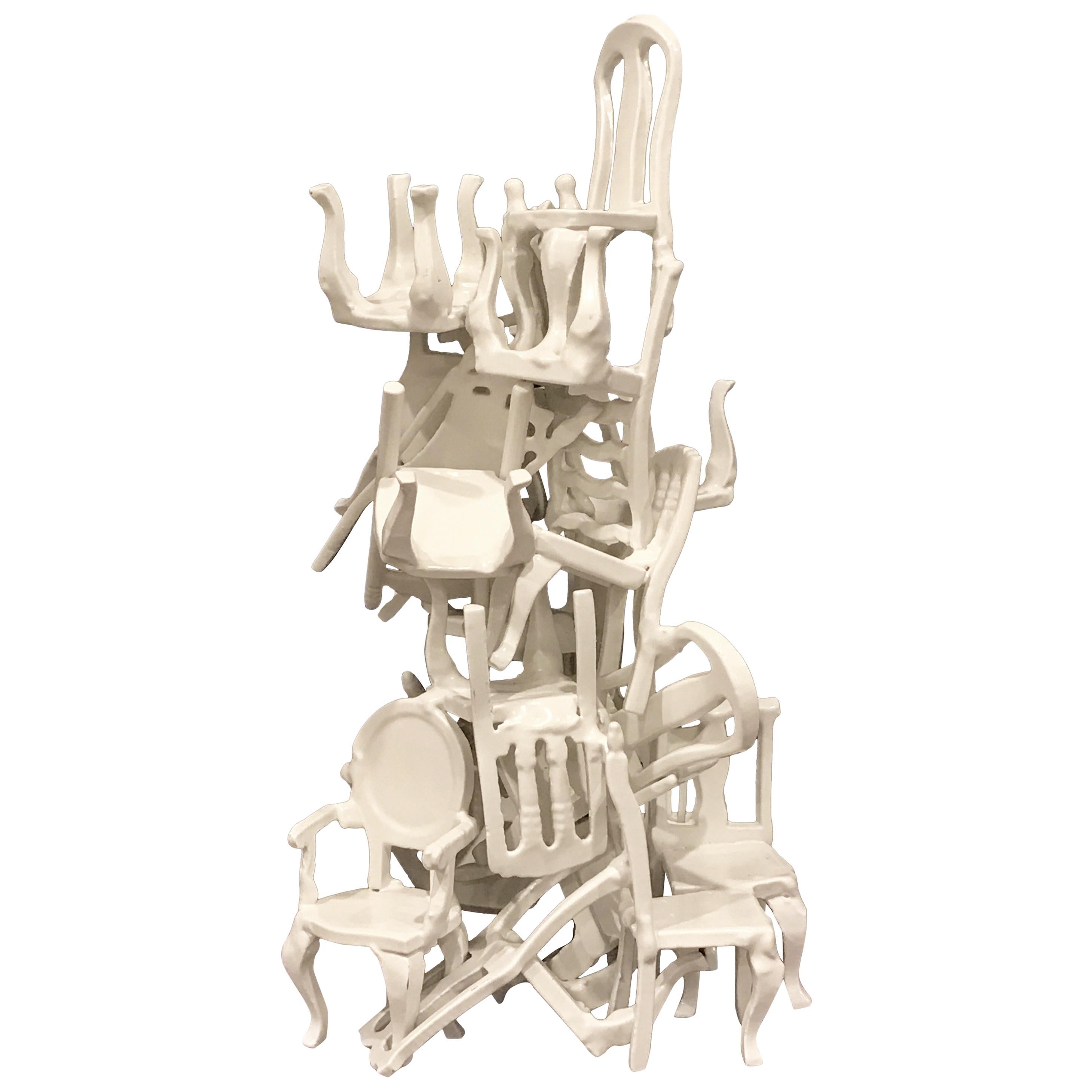 Midcentury Stacking Vintage Chairs Sculpture For Sale