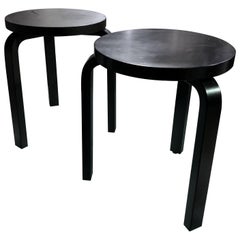 Set of Artek 60 Brown, Black, Gray and White Stools