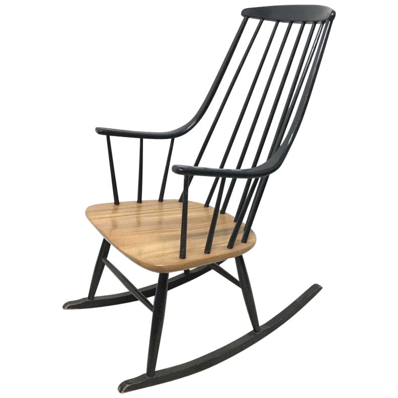Lena Larsson, Made by Nesto, a Mid Century Ebonised Rocker with Sculptural Arms