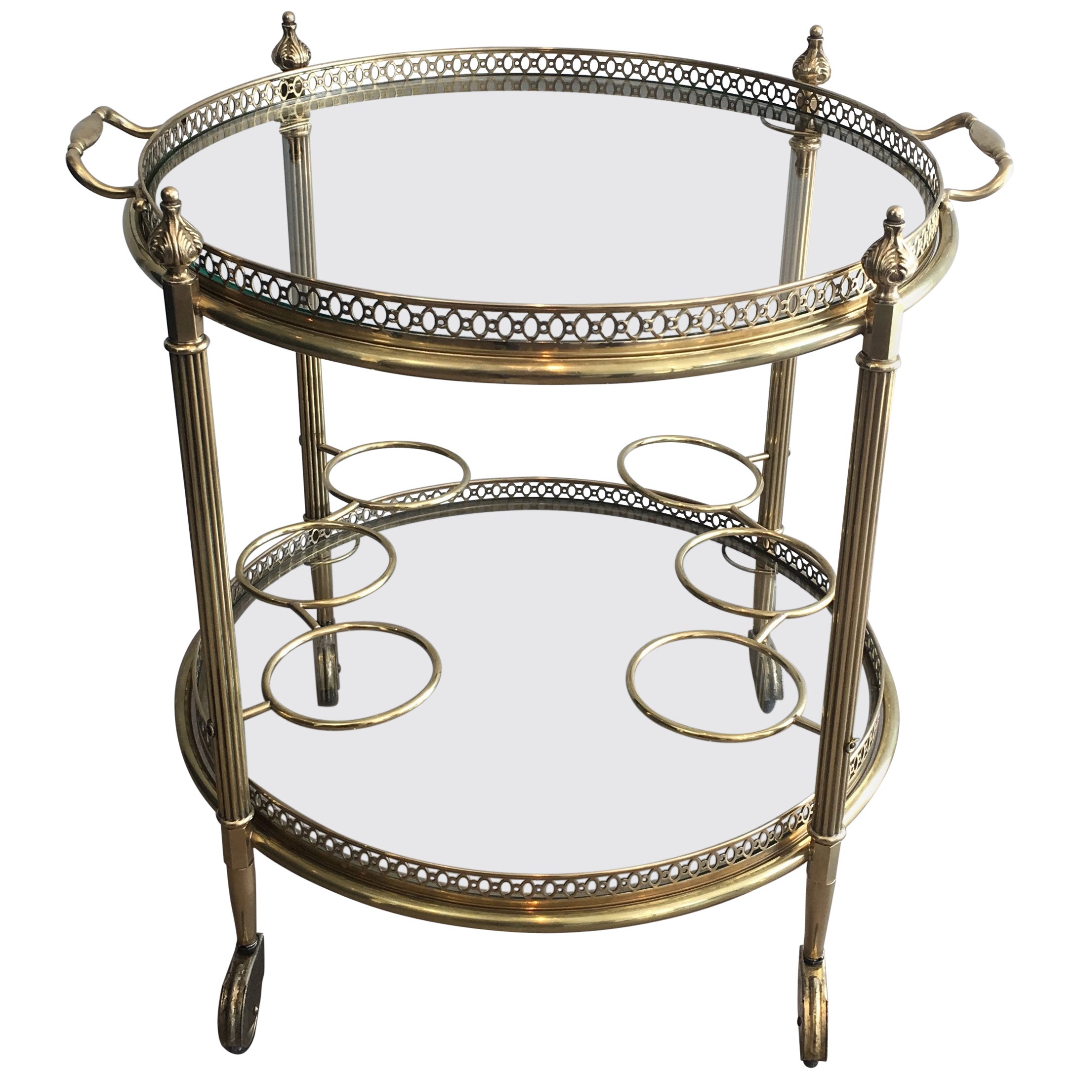 French Vintage Round Brass Bar Cart at 1stDibs