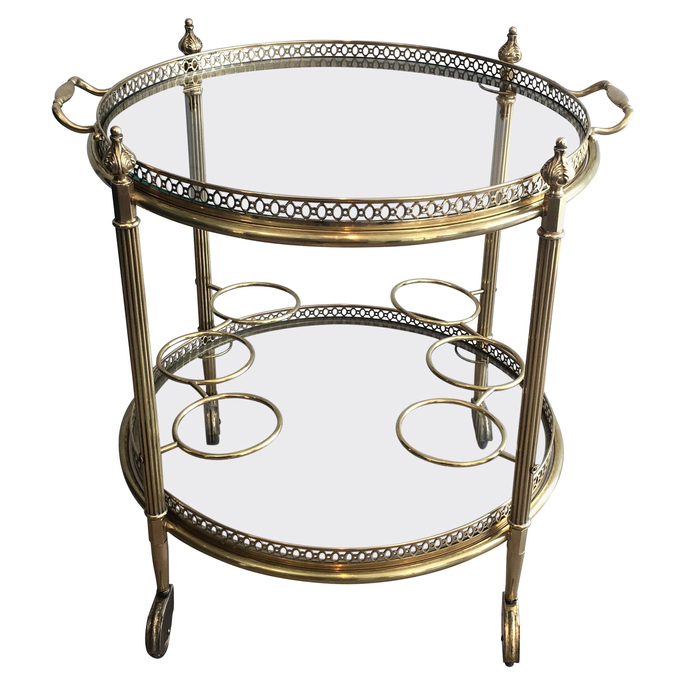 Neoclassical Brass Round Bar Cart, French, circa 1940