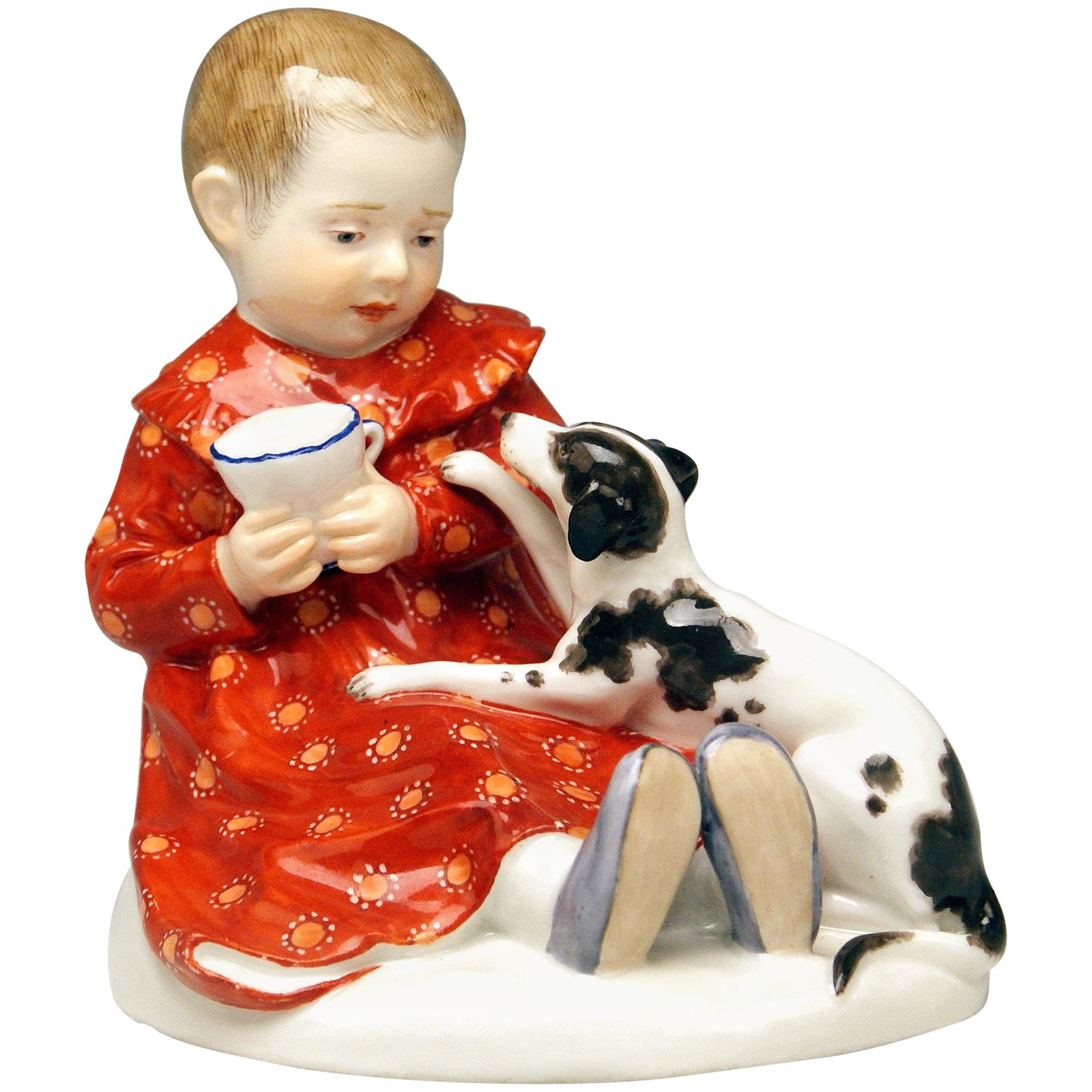 Meissen Art Nouveau Baby Child with Dog by Paul Rumrich Model a 234, circa 1910