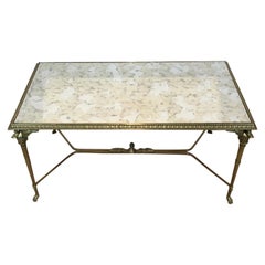 Neoclassical Bronze and Brass Coffee Table with Swanheads