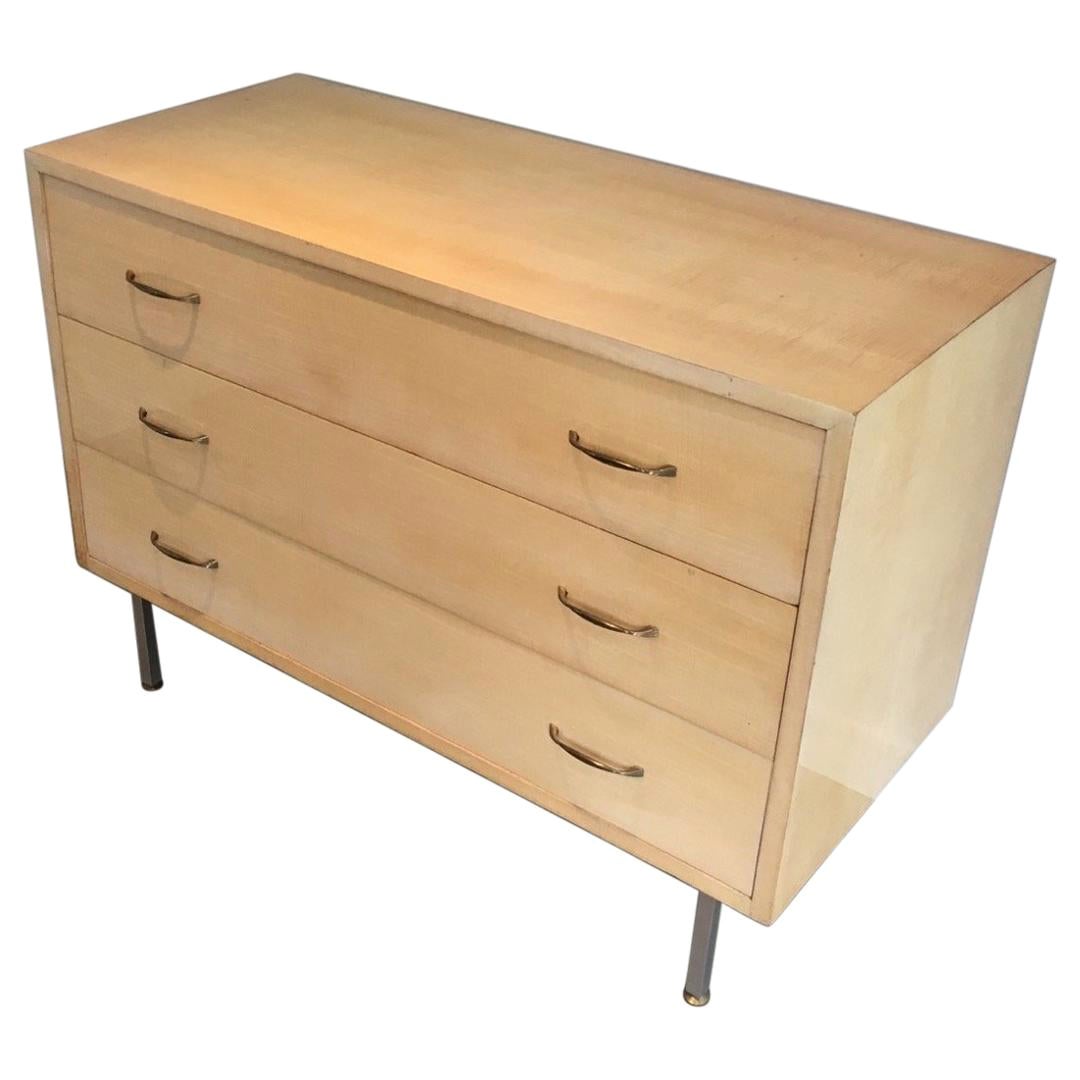 Egg Shell Lacquered Commode on Brushed Steel Feet, French, circa 1970 For Sale
