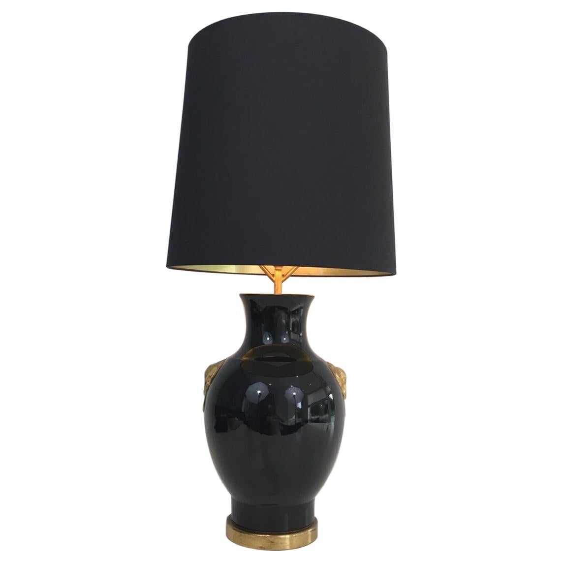 Black and Gold Ceramic Table Lamp, French, circa 1970