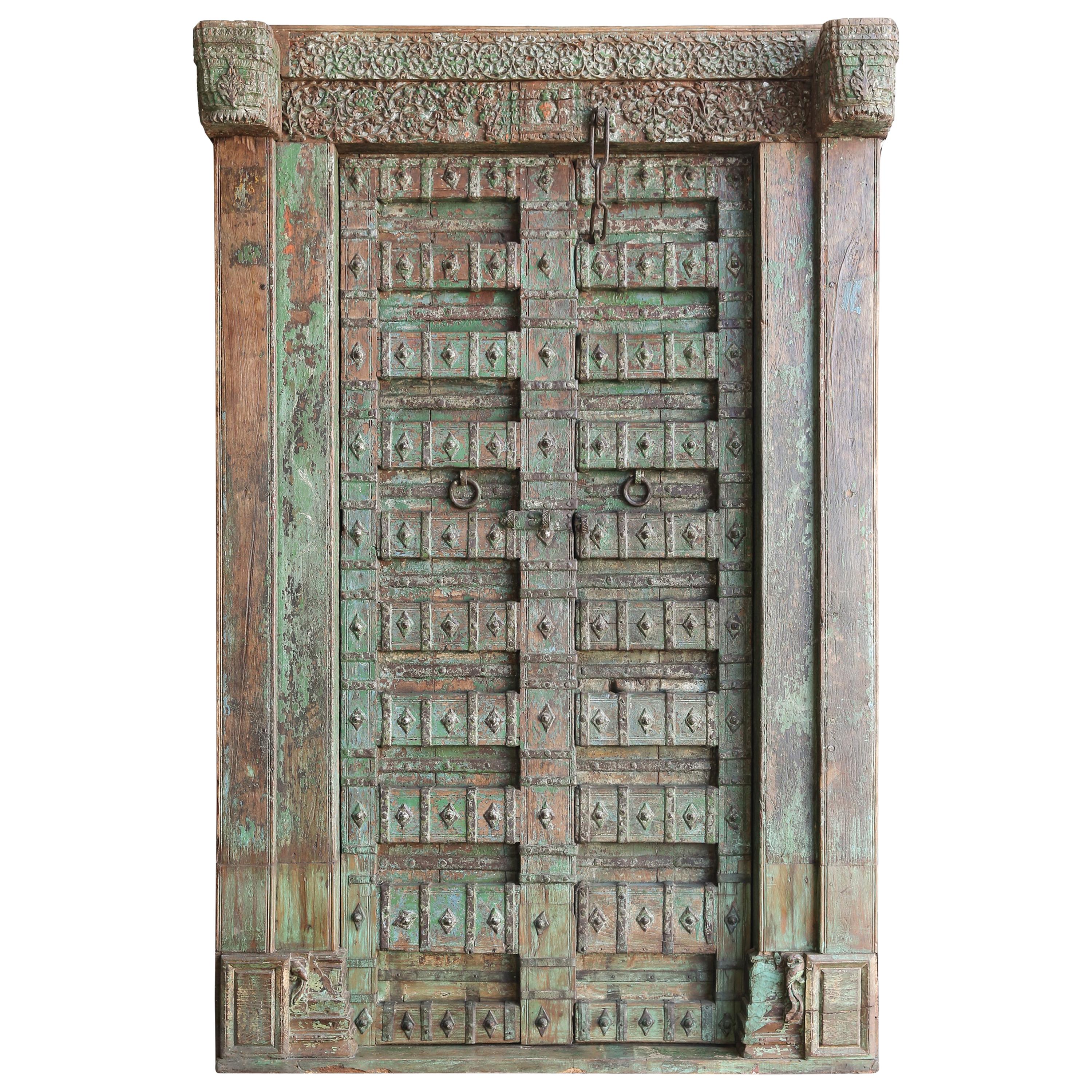 Early 19th Century Solid Teak Wood Highly Carved Entry Doors of a Village Temple For Sale
