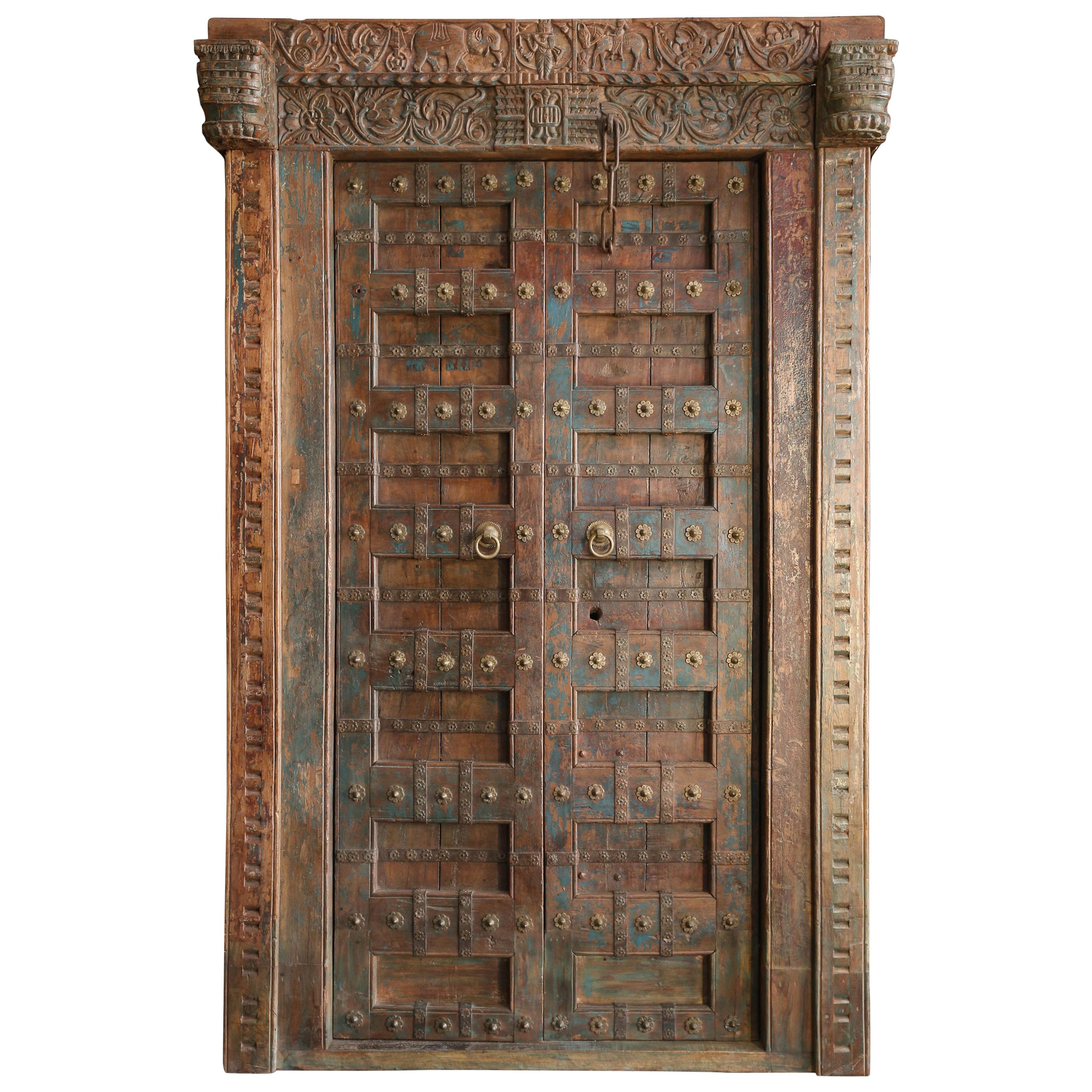 1800s Solid Teak Wood Meticulously Handcrafted Temple Entry Doors