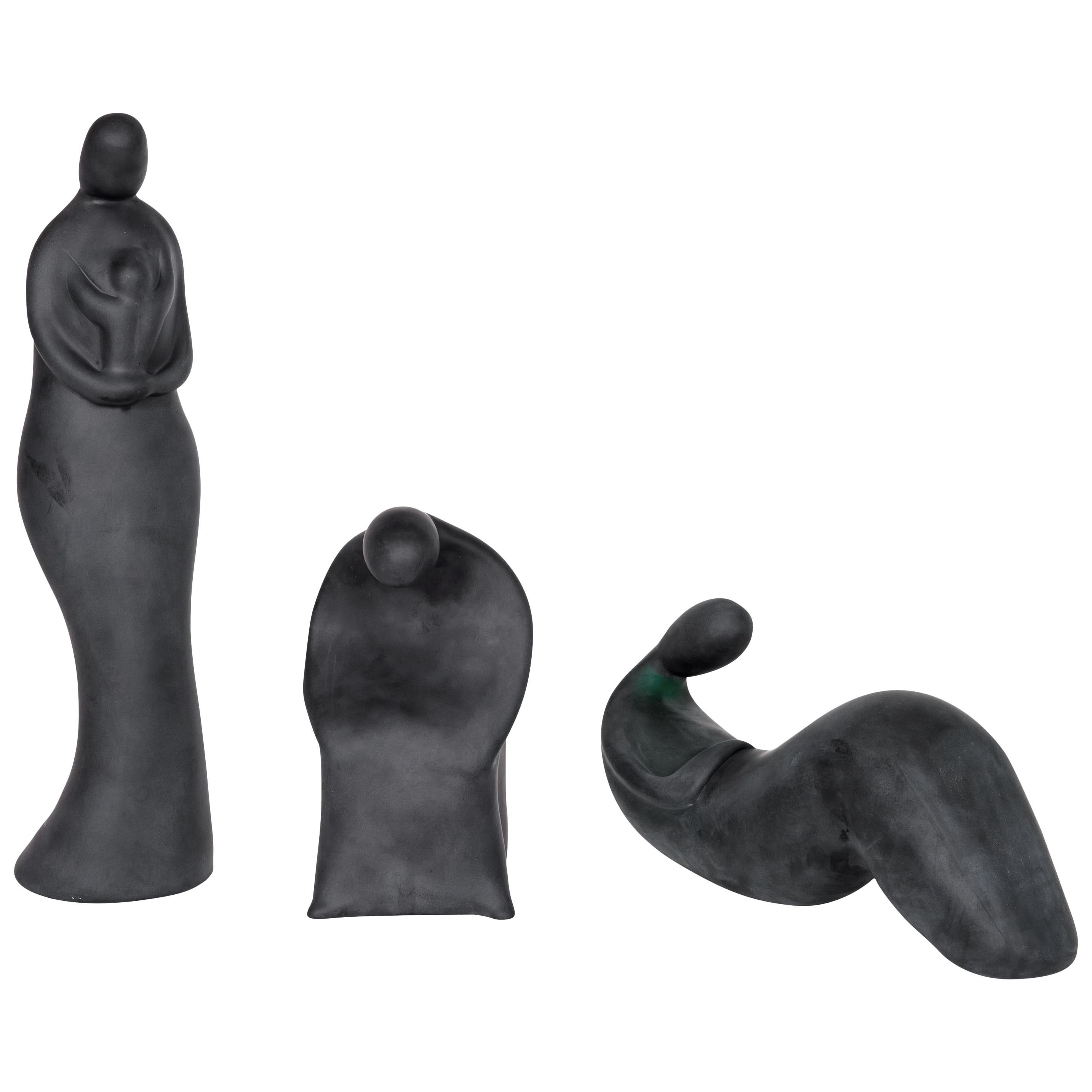 Italian Trio of  black Sculptures Blown Murano Glass  Romano Donà, contemporary