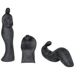 Italian Trio of  black Sculptures Blown Murano Glass  Romano Donà, contemporary