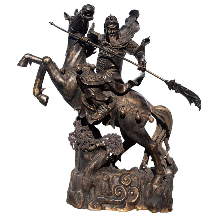 Life-Size Bronze of Chinese General Guandi on Horseback