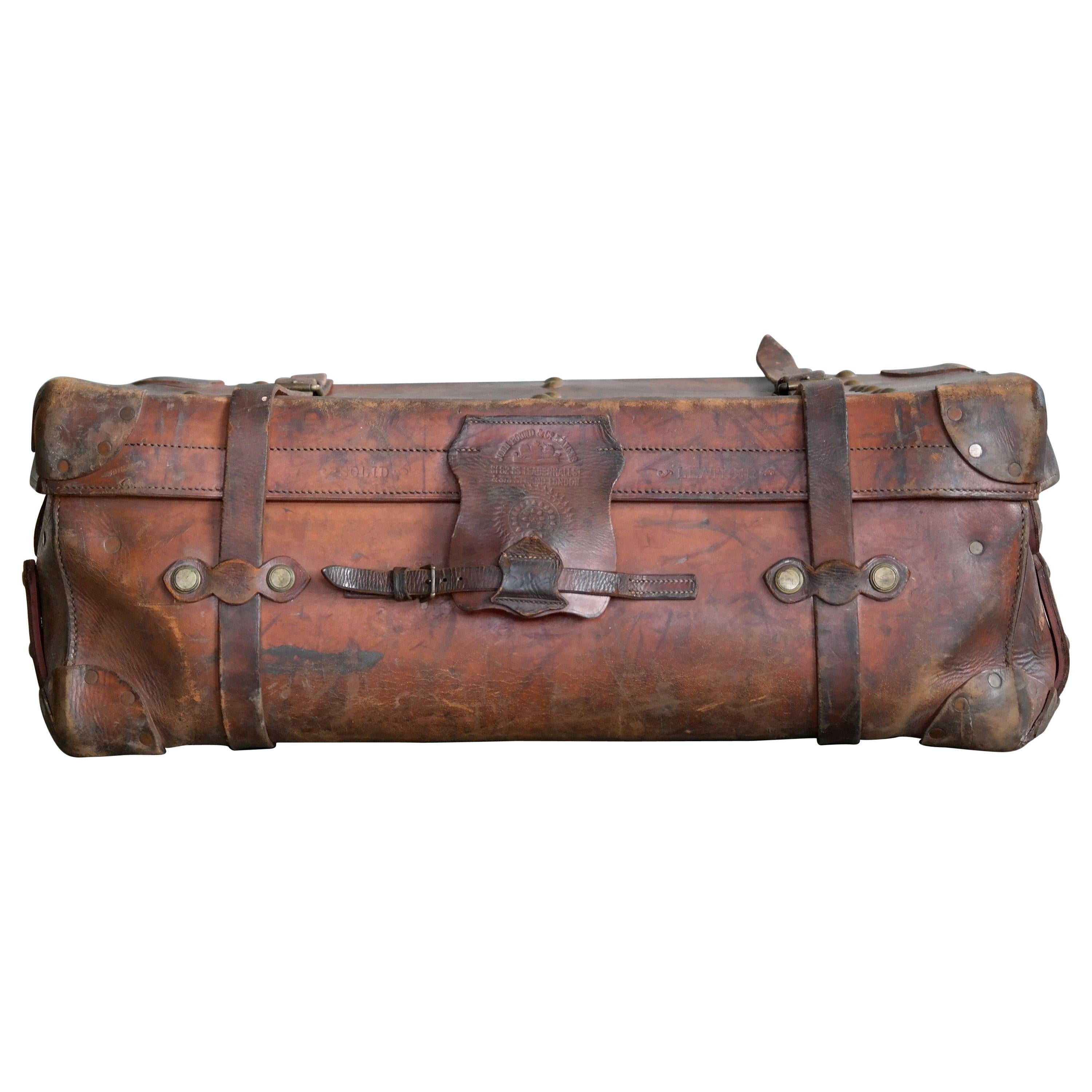 English Leather Travel or Steamer Trunk by John Pound & Co. England, circa 1883