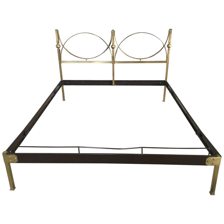 MidCentury Modern Italian Gilt Brass Bed with Lacquered Metal