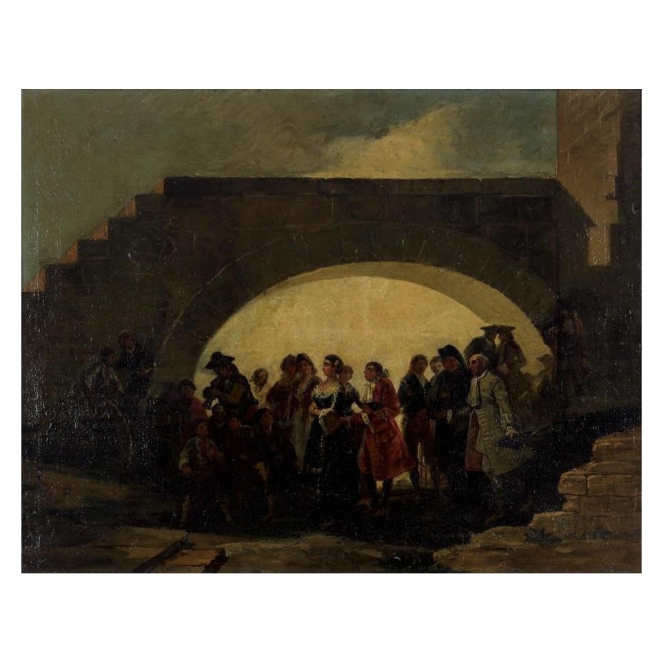 19th Century "the Wedding" Oil on Canvas Painting by Eugenio Lucas Velázquez