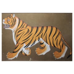 20th Century Indian Painting "Real Bengal Tiger" Oil on Canvas