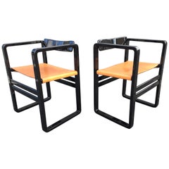 Black Italian Armchairs with Saddle Leather Seats