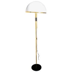 1980s Gilded Brass Standing Lamp, with a Black Iron Base with Acrylic Dome