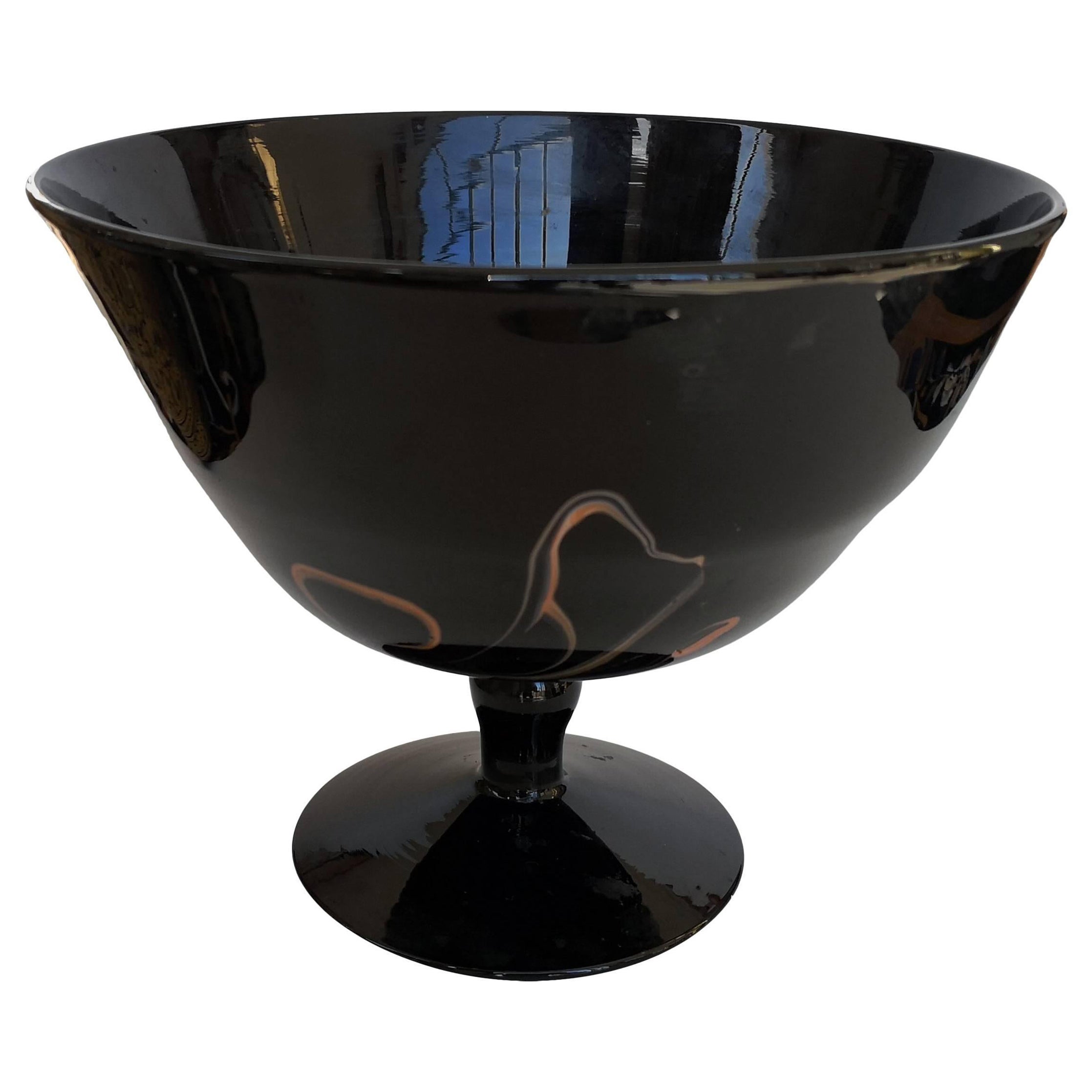 1940s Murano Opaque Black Glass with Irregular Brown Vein For Sale