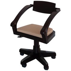 Massimo Scolari Italian Beech Wood Office Chair with Castor and Leather Seat