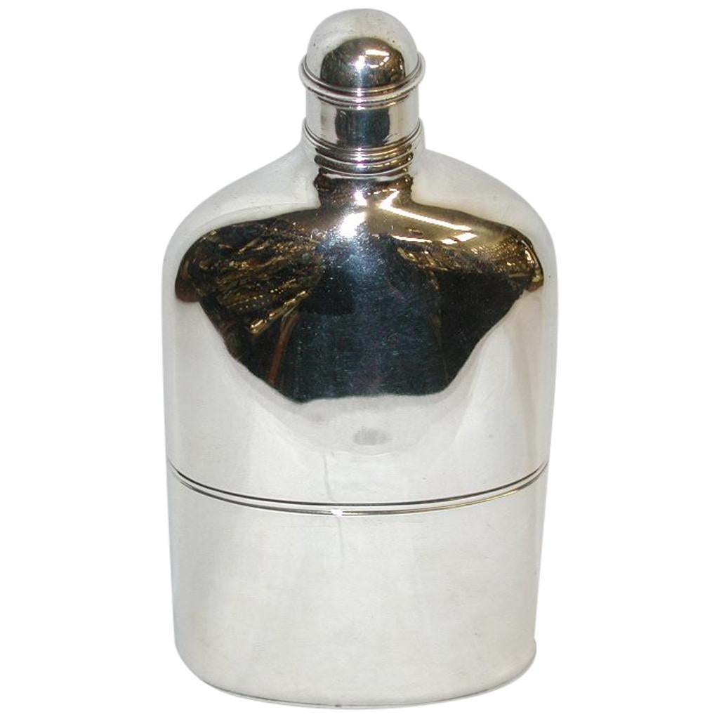 Antique George 1V Silver Flask with Detachable Drinking Cup, 1820