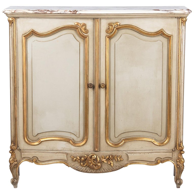 Italian Painted Sideboard with Marble Top in Louis XV Style, 1950s 1