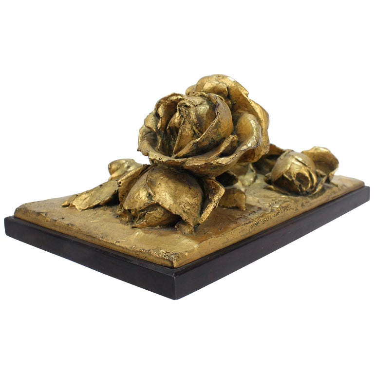 Unique Cire Perdue Gilt Bronze Sculpture of Roses by Louis Ernest Barrias For Sale