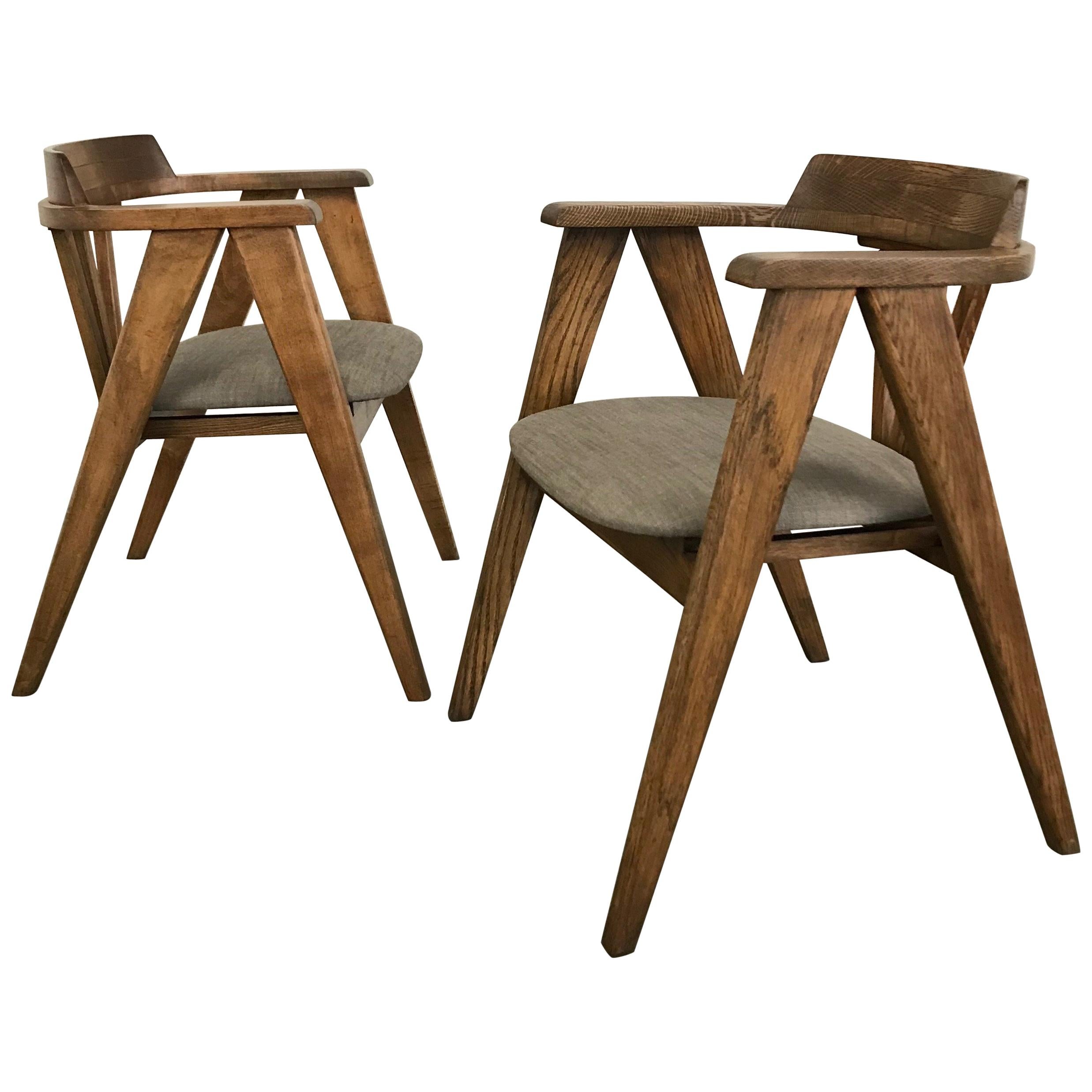Pair of MidCentury Modern Oak Compass Chairs at 1stDibs