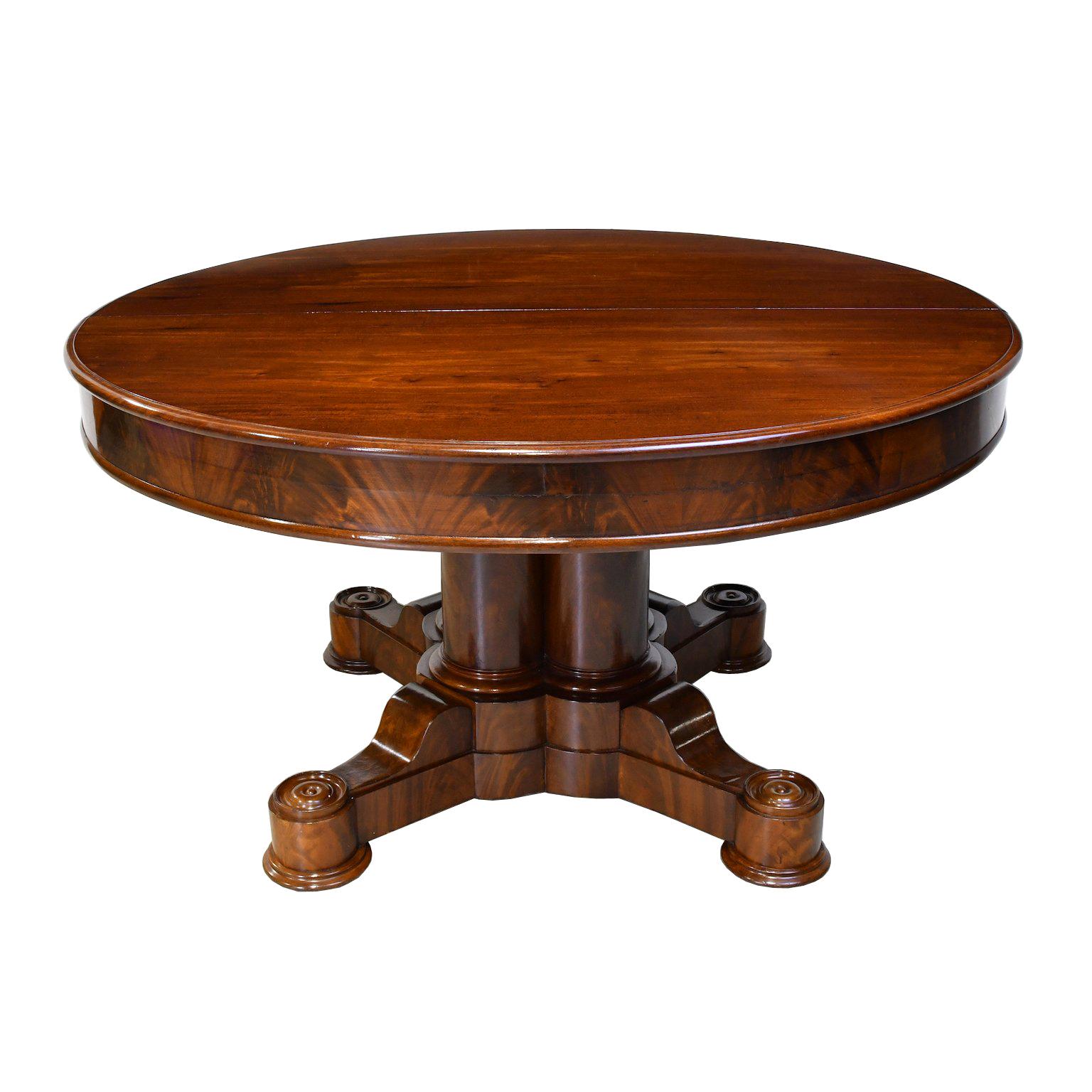 American Empire Oval Extension Dining Table in Mahogany with Pedestal Base