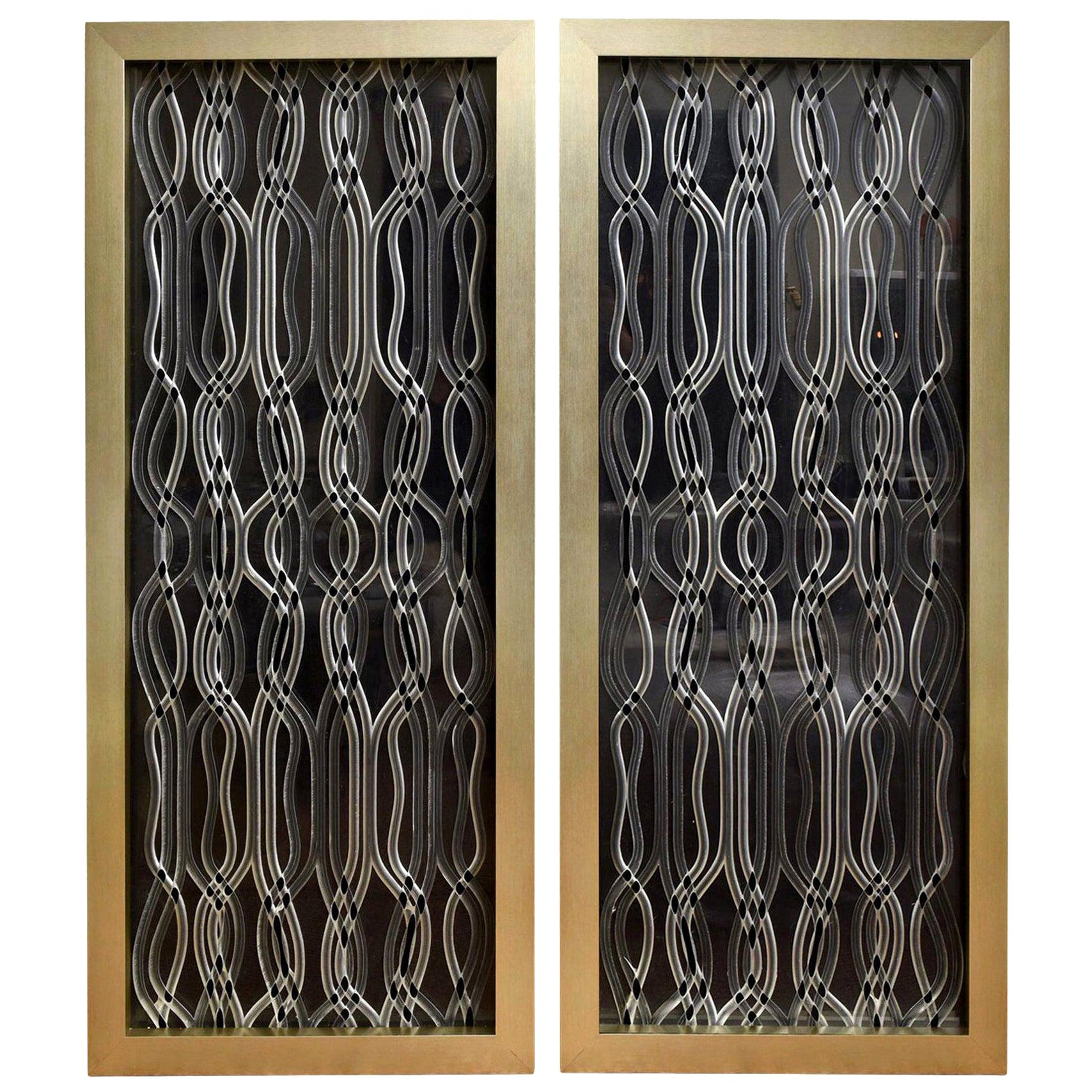 Lucite Dimensional Racetrack Sculptural Panels Custom Framed Pair of Vintage