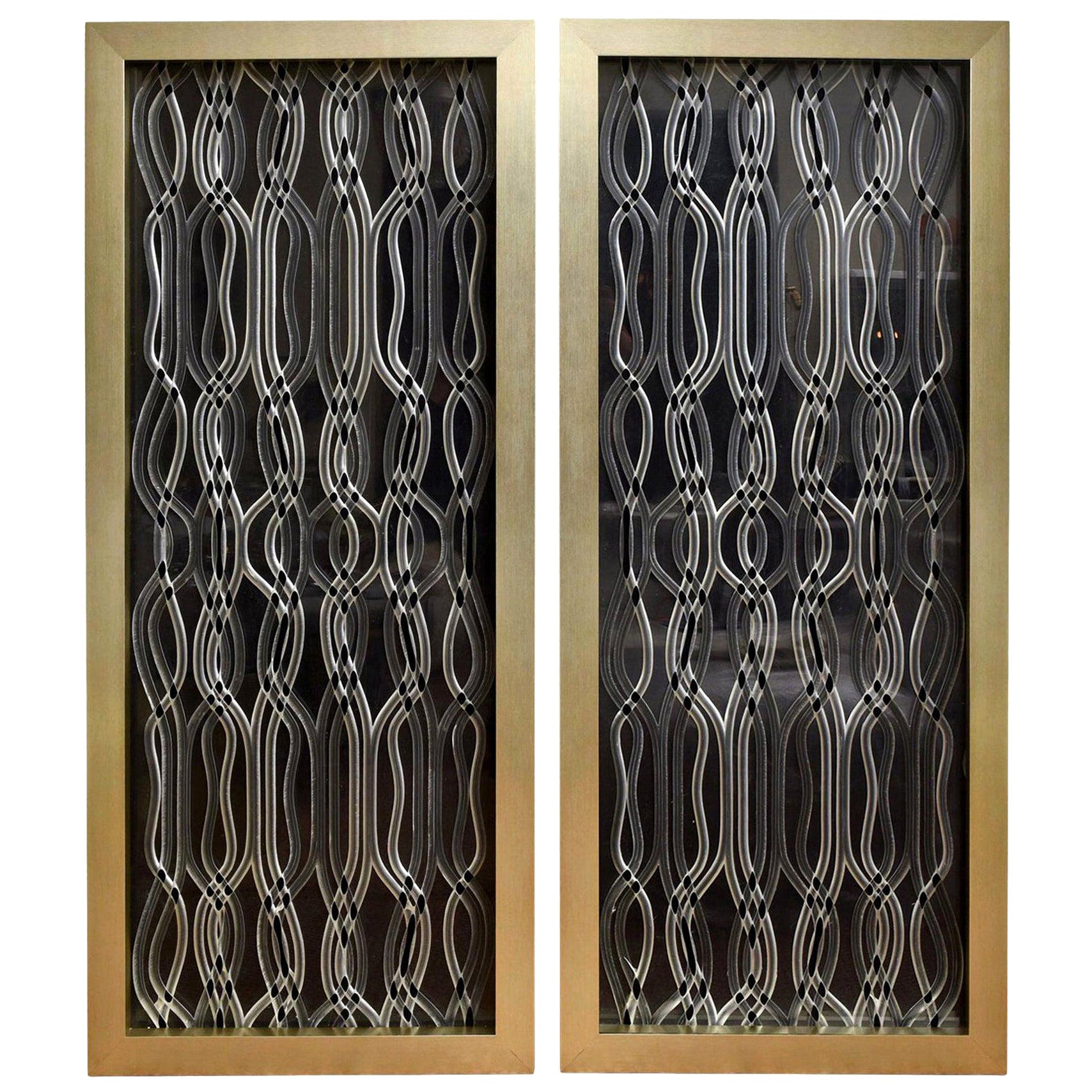 Lucite Dimensional Racetrack Sculptural Panels Benutzerdefinierte gerahmt Paar von Vintage