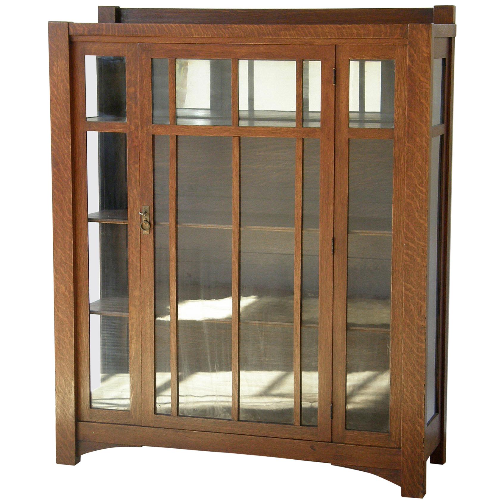 Arts & Crafts Mission Oak China Cabinet Bookcase with Glass Doors