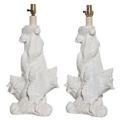 Pair of Sirmos Plaster Sea Shell Lamps