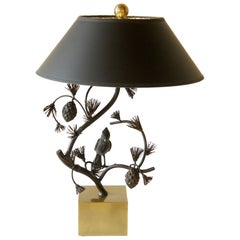 Vintage Sculptural Iron and Brass Bird in a Tree Lamp by Chapman