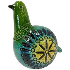 Vintage Mid-Century Modern Glazed Ceramic Peacock Bird Signed Made in Italy