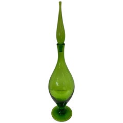 Vintage Tall Mid Century Blenko Green Glass Decanter Bottle