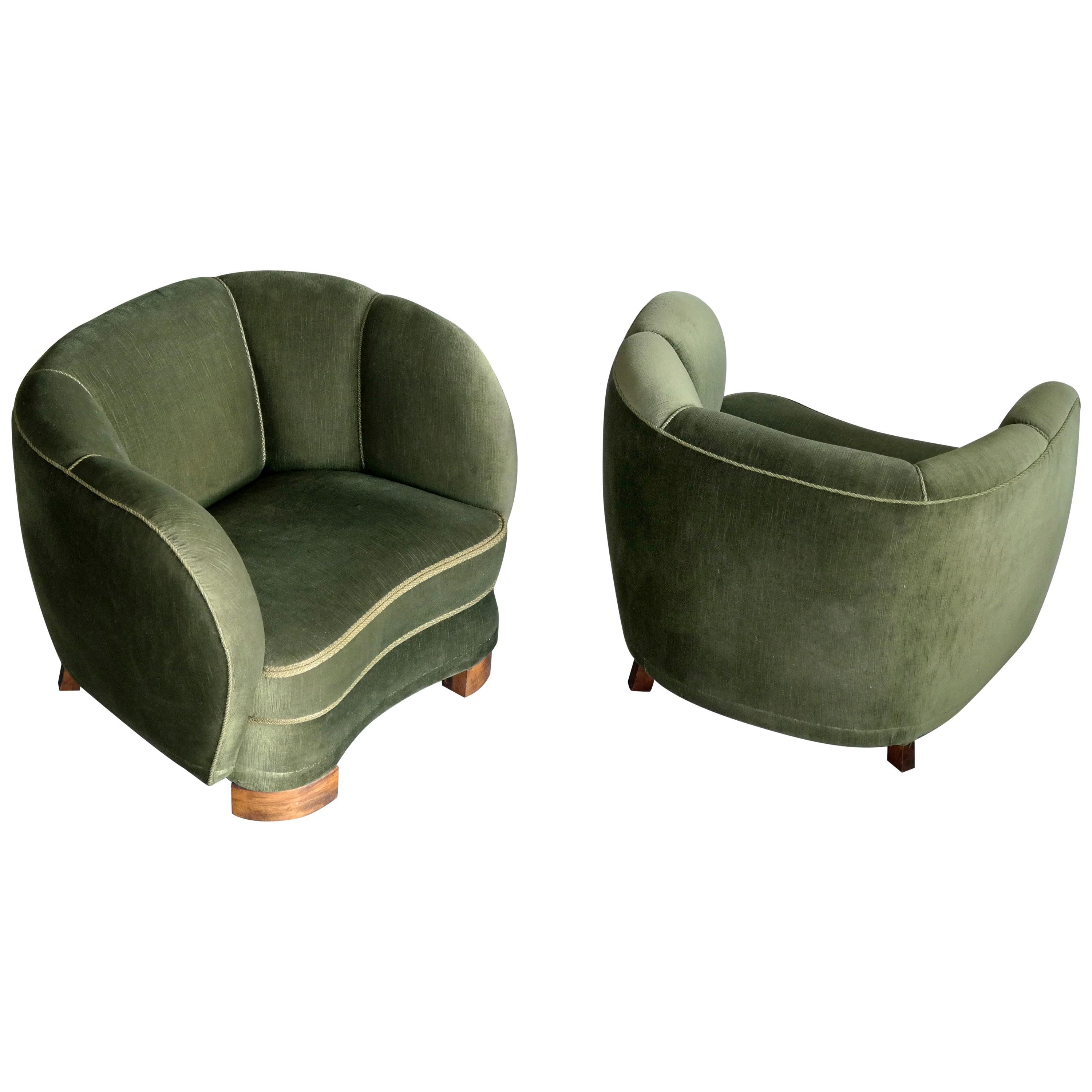 Pair of 1940s Danish Low Club or Lounge Chairs in the Style of Lassen or Boesen