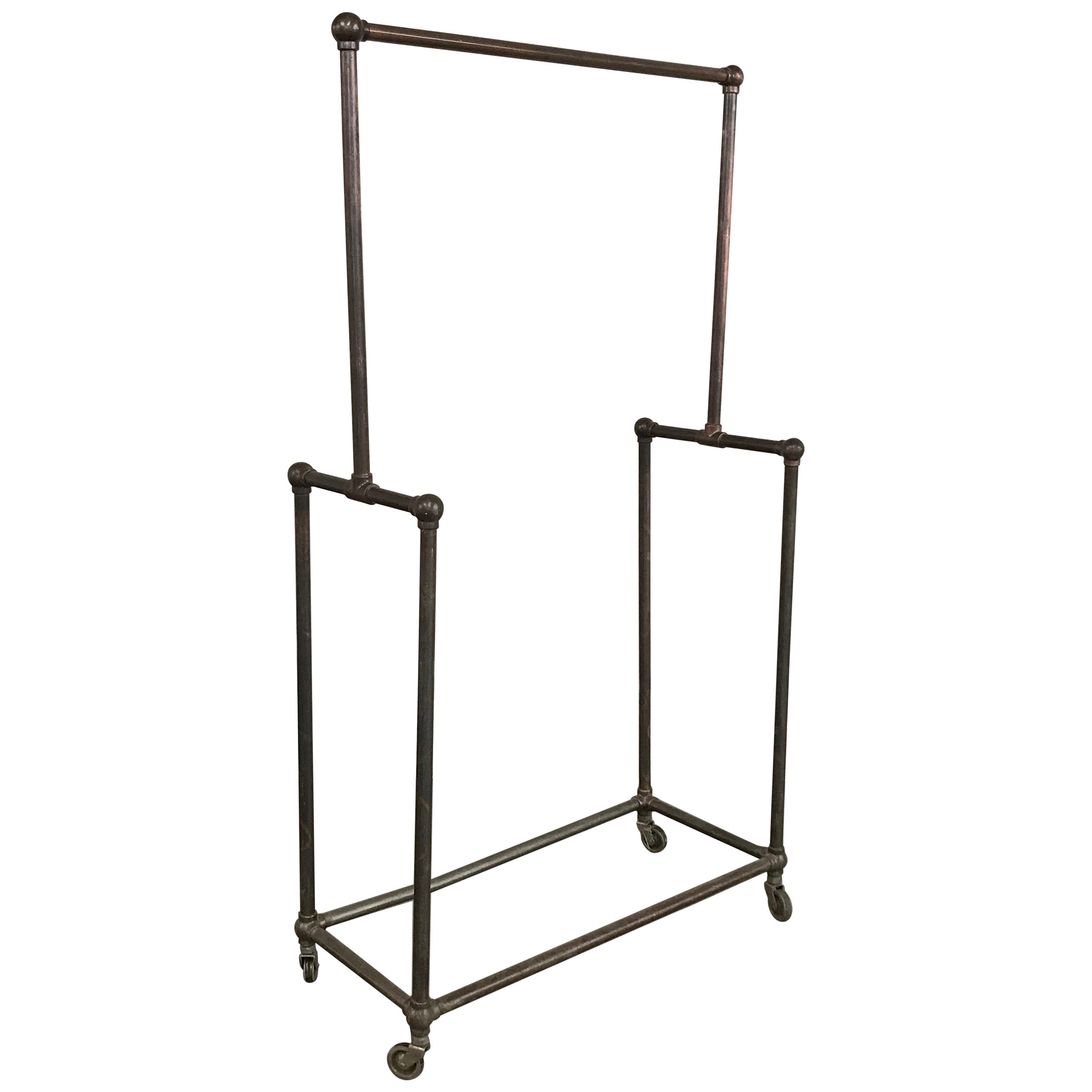 Vintage Rolling Clothing Rack, Garment Coat Stand Retail Store Display