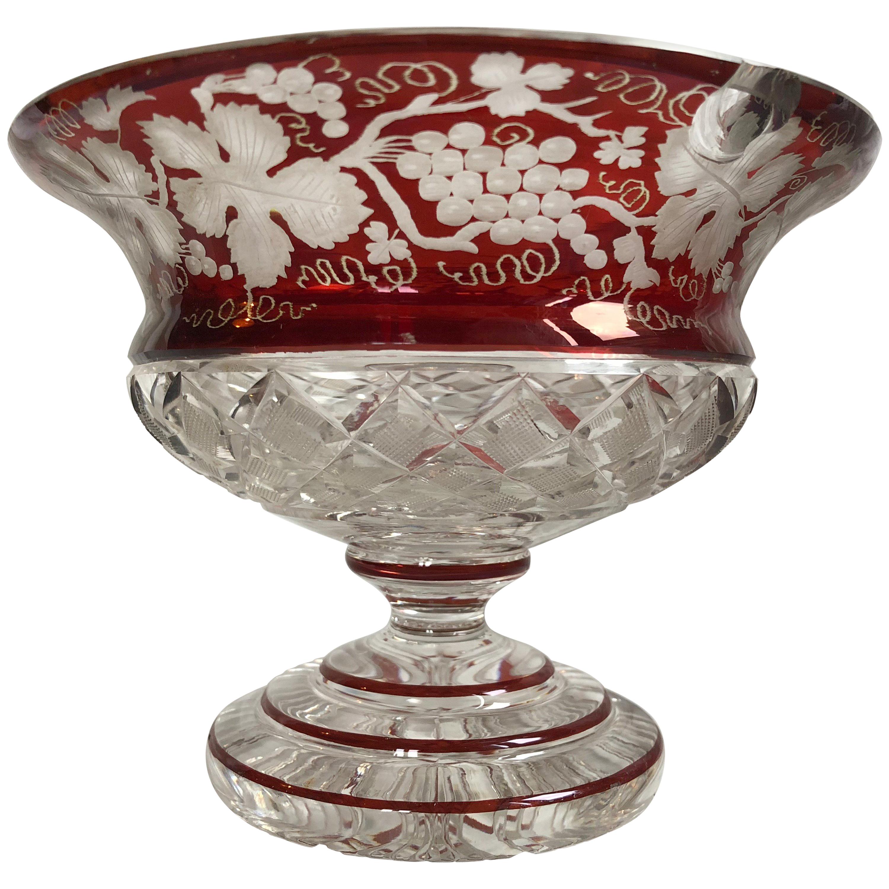 Bohemian Egermann Ruby Bowl Cut-To-Clear Glass Centrepiece, 19th Century
