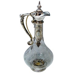 Antique Silver 800 Historicism Glass Decanter Wine Carafe, Austria Made circa 1880-1890