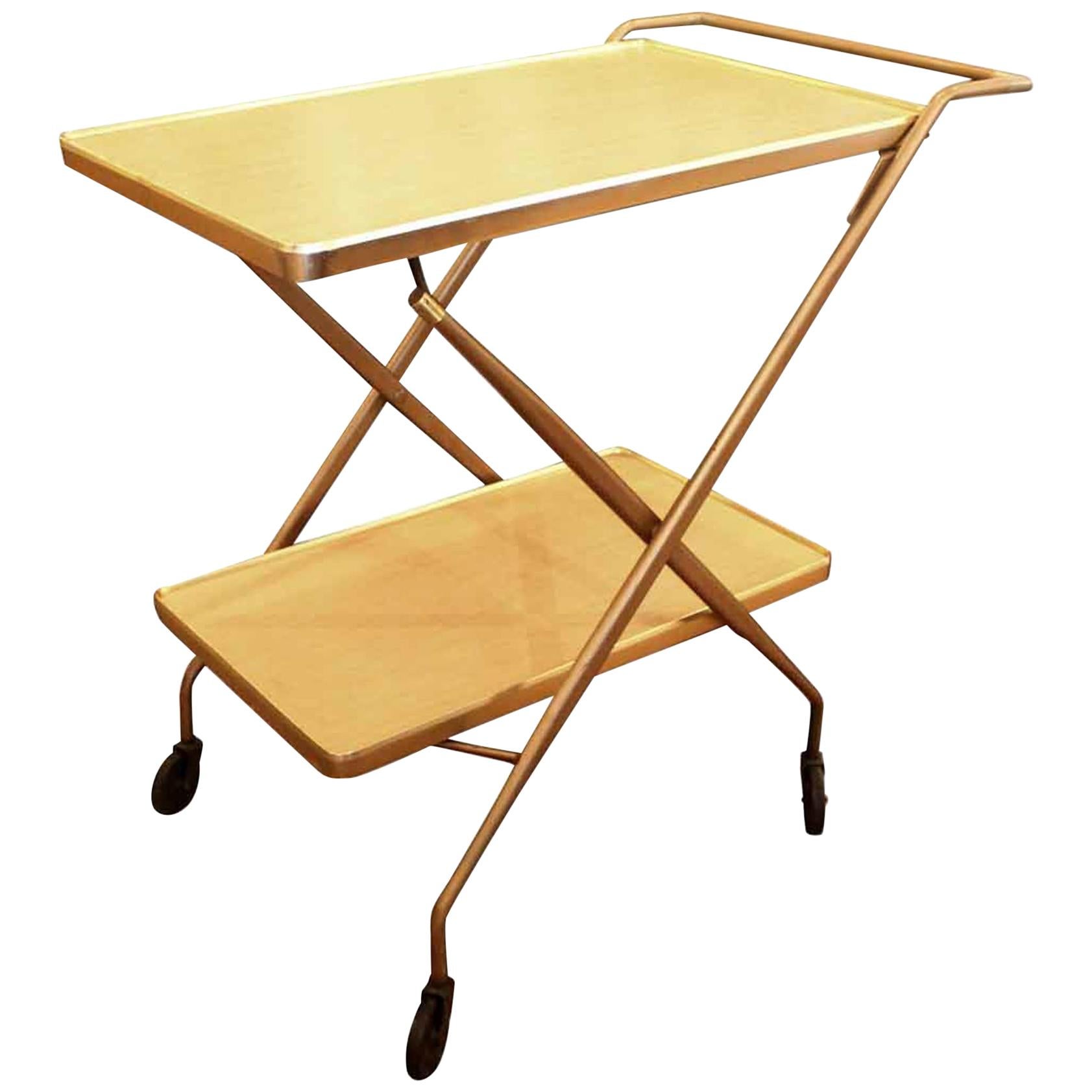 1950s Mid-Century Modern Folding Formica Bar Cart with Two Shelves