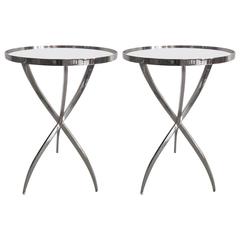 Two French Style Modern Neoclassical Polished Nickel Side Tables 3