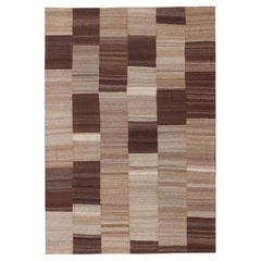 Großes Vintage-Flachgewebe in sechs Bahnen in Brown, Taupe und Khaki  1 1' 7 x 16' 8