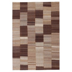 Retro Large Flat Weave Kilim in Six Panels of Dark Brown, Light Brown, Taupe & Khaki