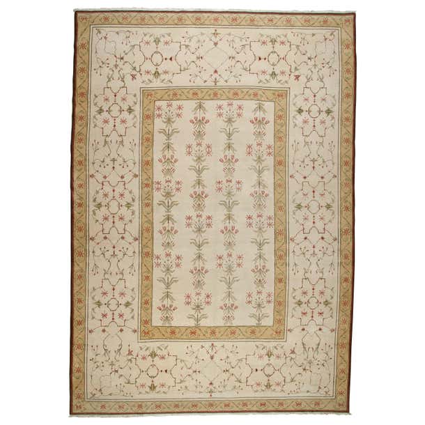 Gold and Beige Floral Rug For Sale at 1stDibs
