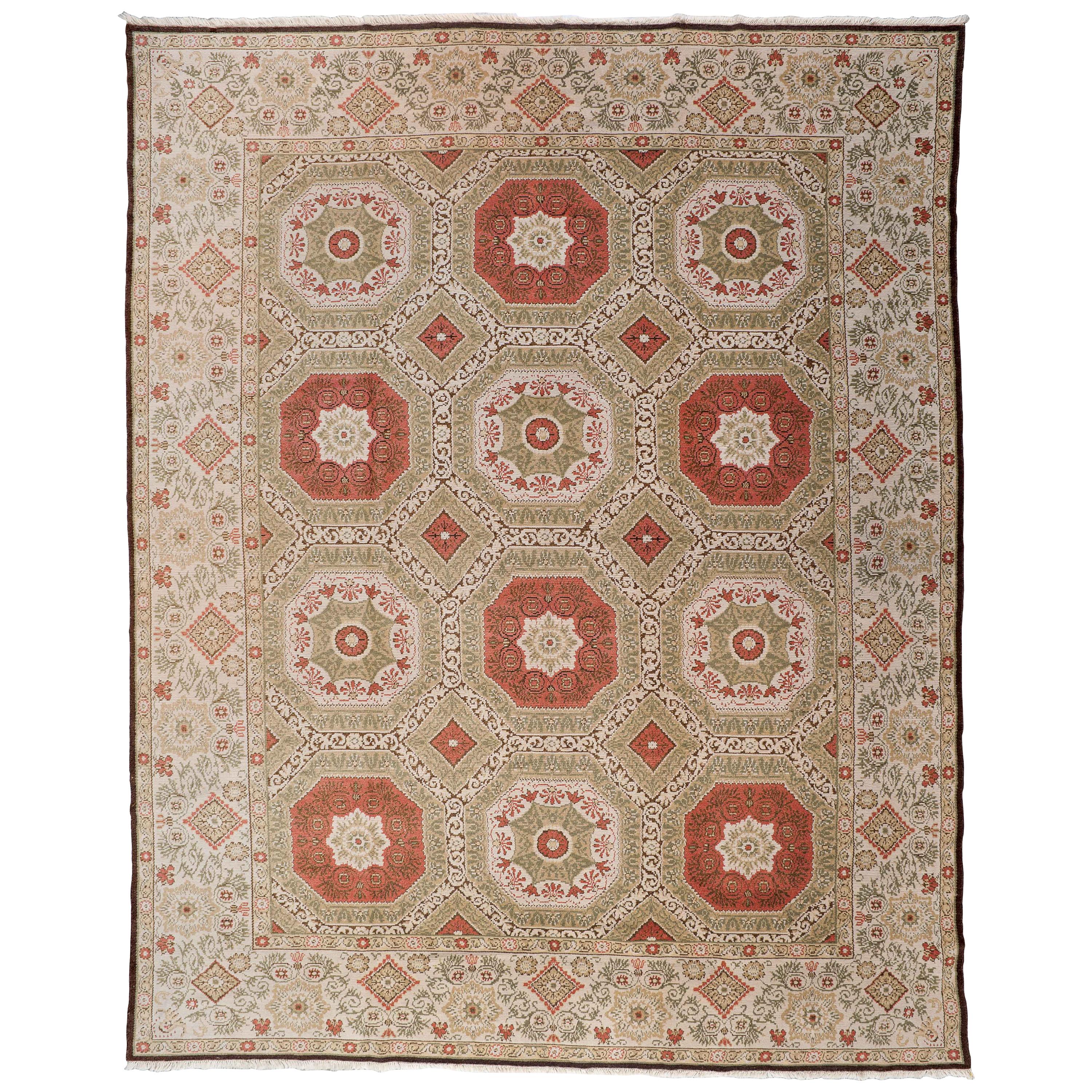 Lively Floral Beige and Coral Rug For Sale