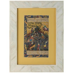 Antique Indian Mughal Miniature Painting in Vizagapatam  Inlay Frame